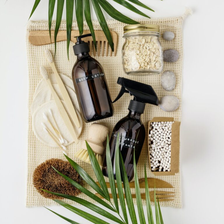 Zero waste concept, eco friendly accessories, flat lay