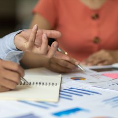 Business meeting finance audit executive discusses to plan work, investment projects.