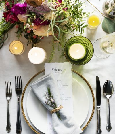 Elegant Restaurant Table Setting Service for Reception with Menu Card